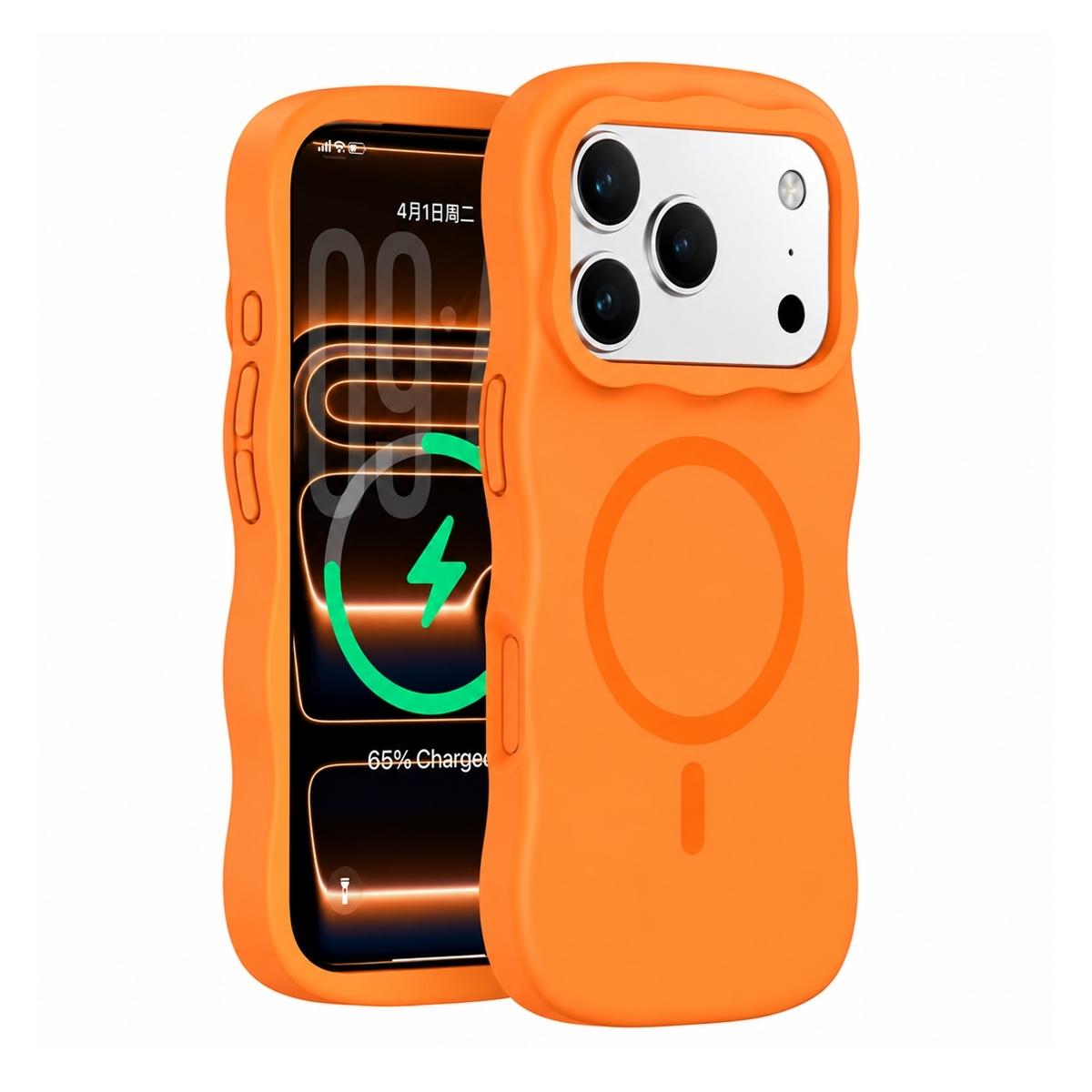 Funda magnética ondulada de silicona para iPhone 18 Pro - Naranja