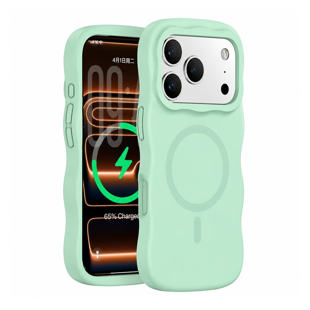 Funda magnética ondulada de silicona para iPhone 18 Pro - Verde