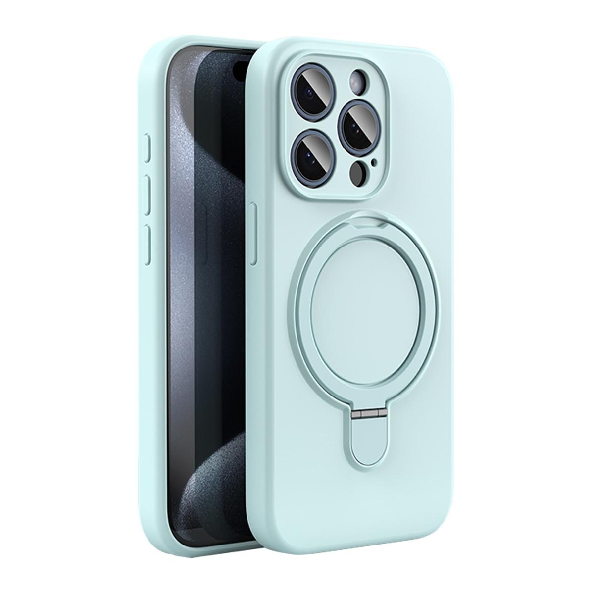 Funda de silicona con soporte anillo para iPhone 18 Pro Max - Azul cielo
