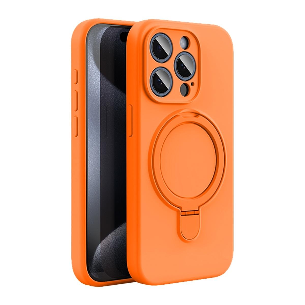 Funda de silicona con soporte anillo para iPhone 18 Pro Max - Naranja