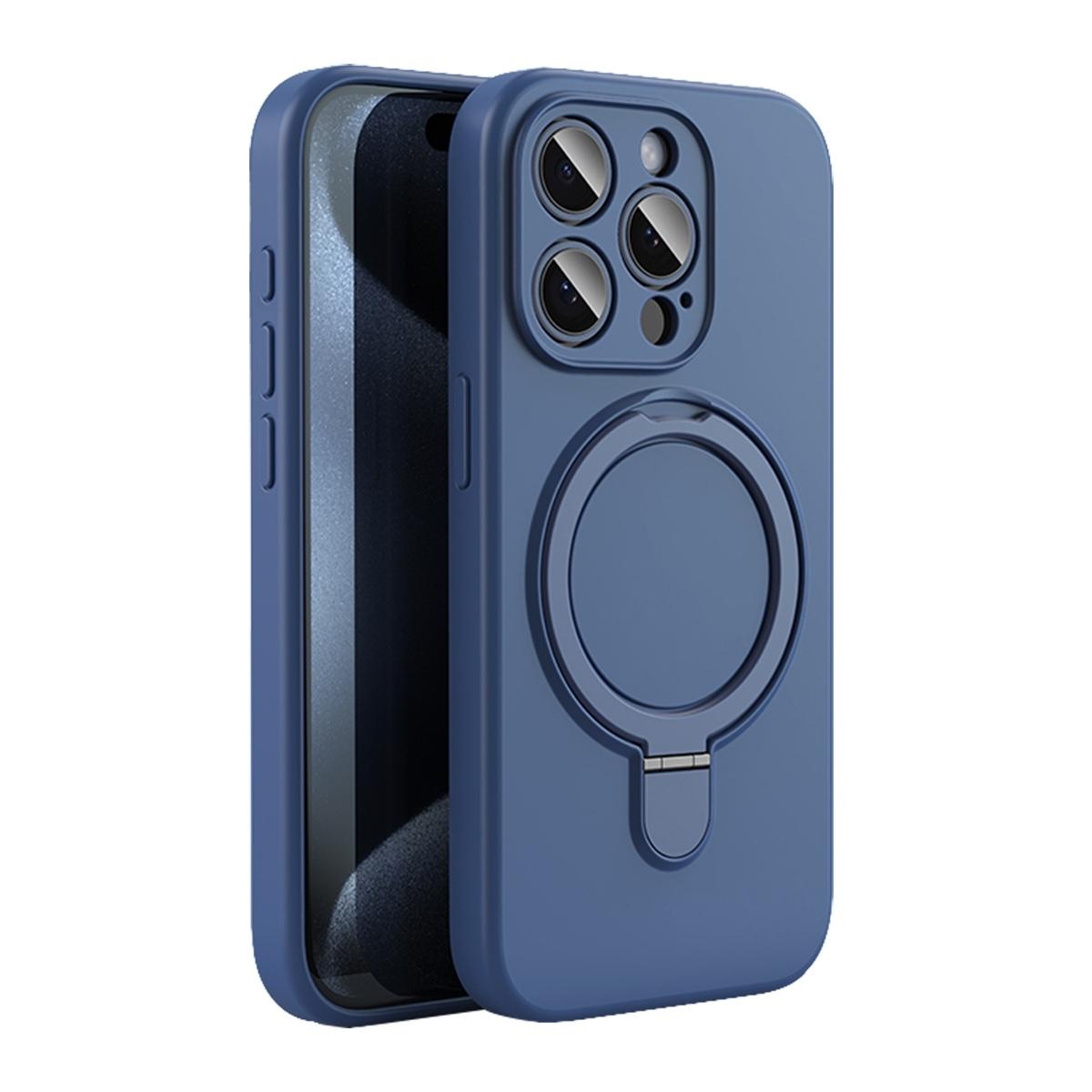 Funda de silicona con soporte anillo para iPhone 18 Pro - Azul oscuro
