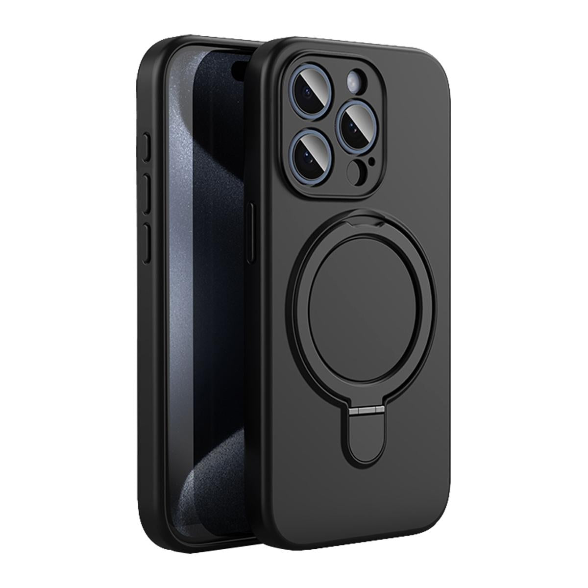 Funda de silicona con soporte anillo para iPhone 18 Pro - Negra